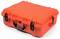 A robust, orange protective case with black clasps, perfect for transporting delicate items.