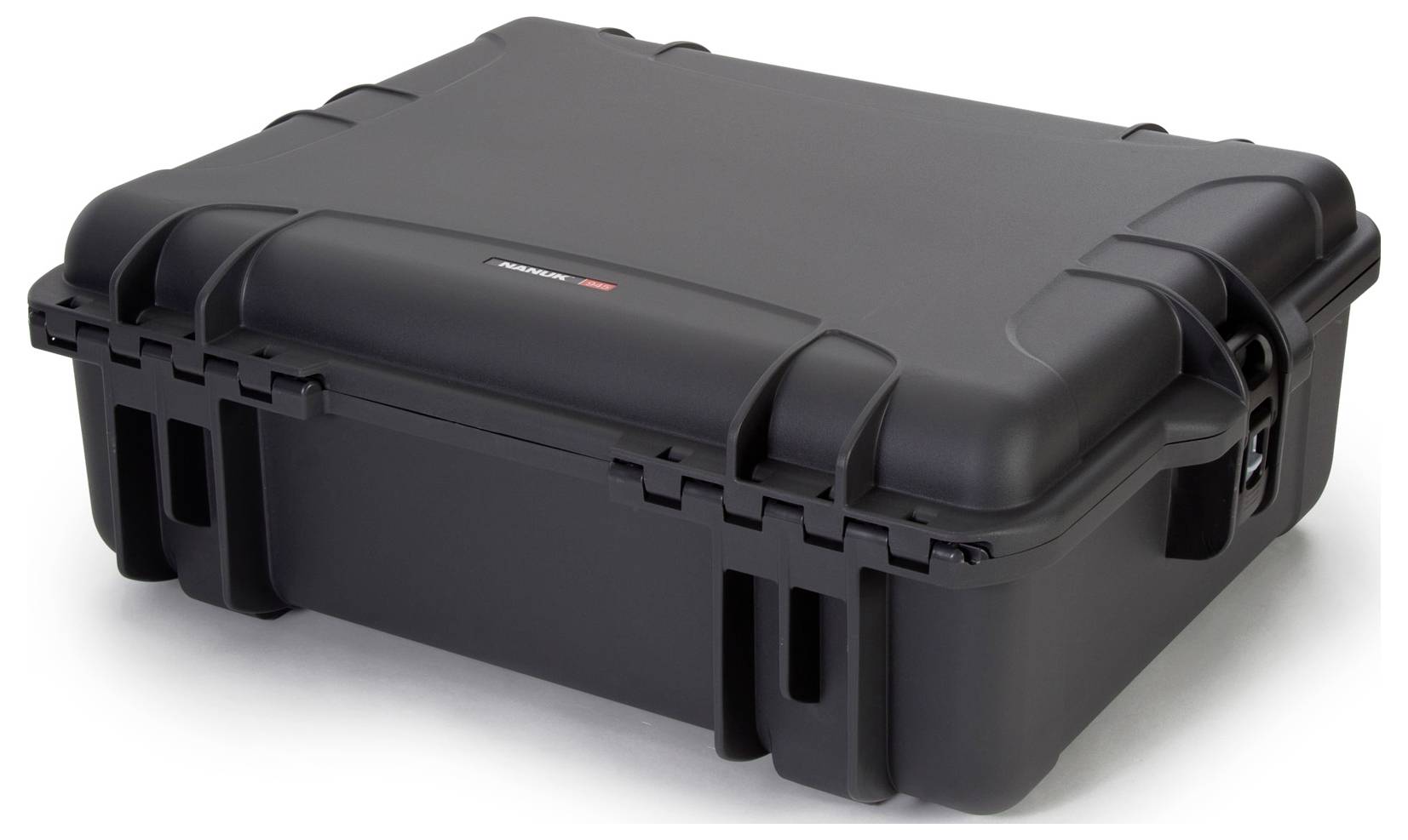 Black, robust transport case with locks and an ergonomic handle, suitable for delicate equipment and accessories.