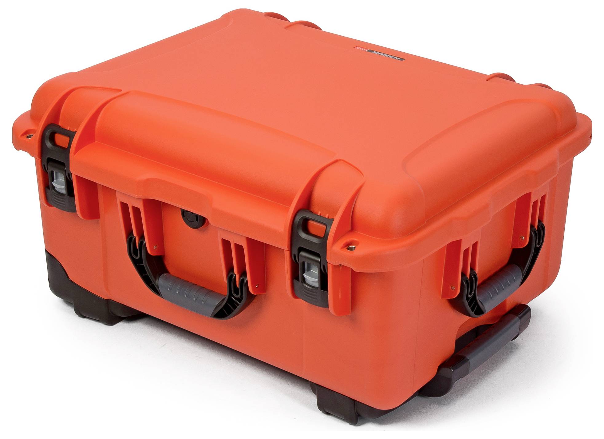 Red protective case with robust design and black closures, suitable for the secure transportation of sensitive equipment.