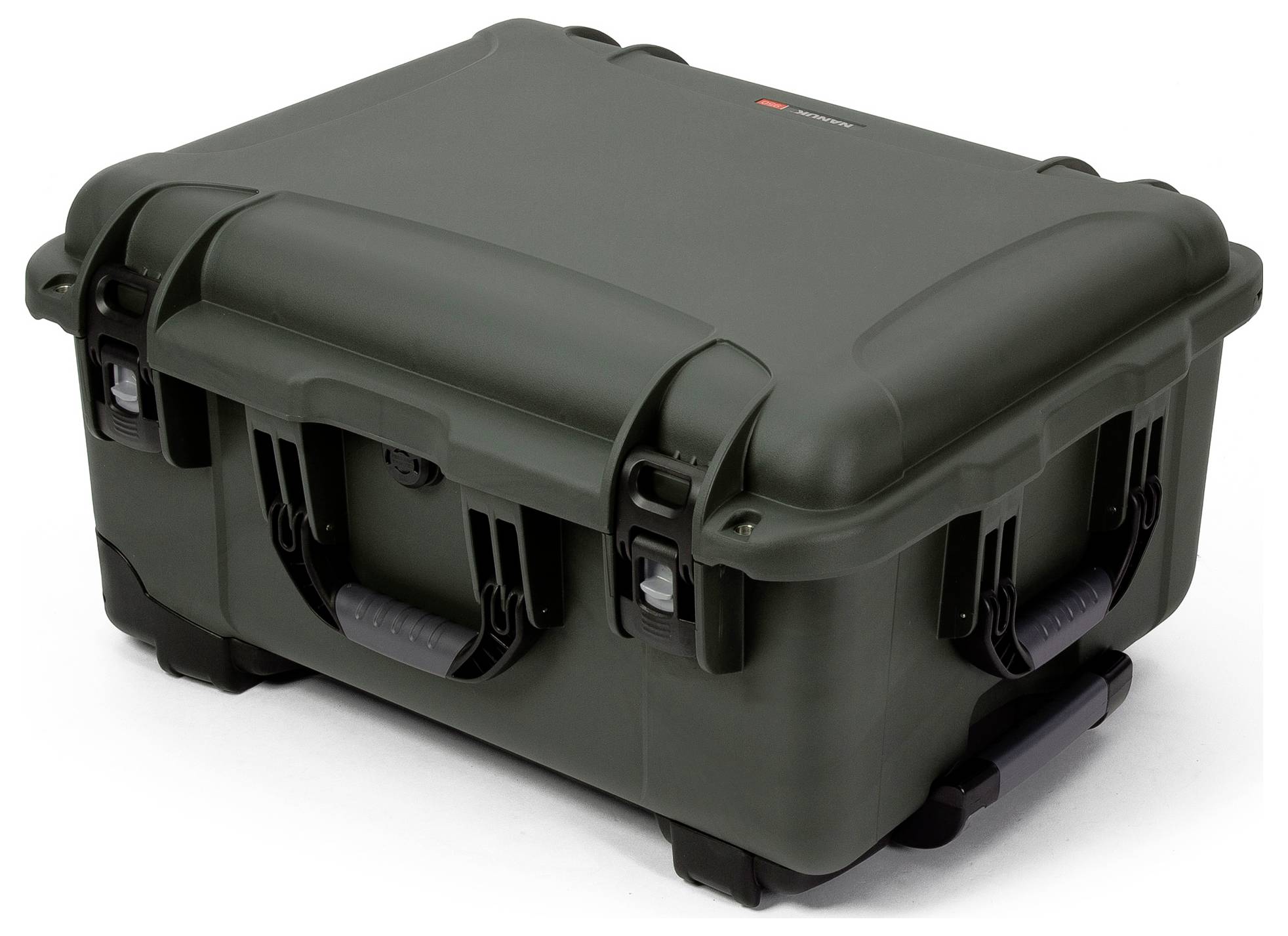 A robust, black transport case with sturdy locks and handles, suitable for securely transporting delicate equipment.