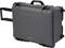 A grey, robust rolling suitcase with a telescopic handle, suitable for secure transportation of delicate equipment.