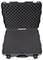 Open, empty black transport case with foam padding, ready for secure storage of sensitive equipment.