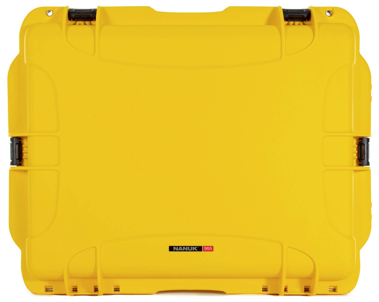 A yellow, robust hard-shell Nanuk case, model 955, with black closures and handle, for securely storing equipment.