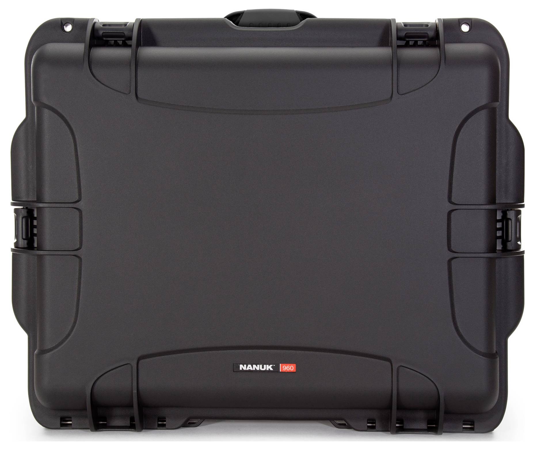 Black case with robust design and fastenings, suitable for the secure transportation of delicate equipment.