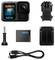 Camera with Accessories: An action camera with display screen, mounts, battery, screw and USB cable. Ideal for outdoor filming.