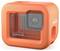 Orange protective case with GoPro camera inside.