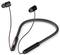 Wireless, black in-ear Bluetooth headphones with a red detail and integrated control panel on the neckband.