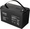 A black car battery with the inscription 'VOLTCRAFT', model 'VC-1268700', 12V, 100Ah, with CE and Pb symbols on the front.
