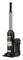 A hydraulic jack in an upright position, black, with a silver piston. Suitable for use in car garages.