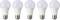 Five identical LED light bulbs arranged symmetrically side by side on a white background.