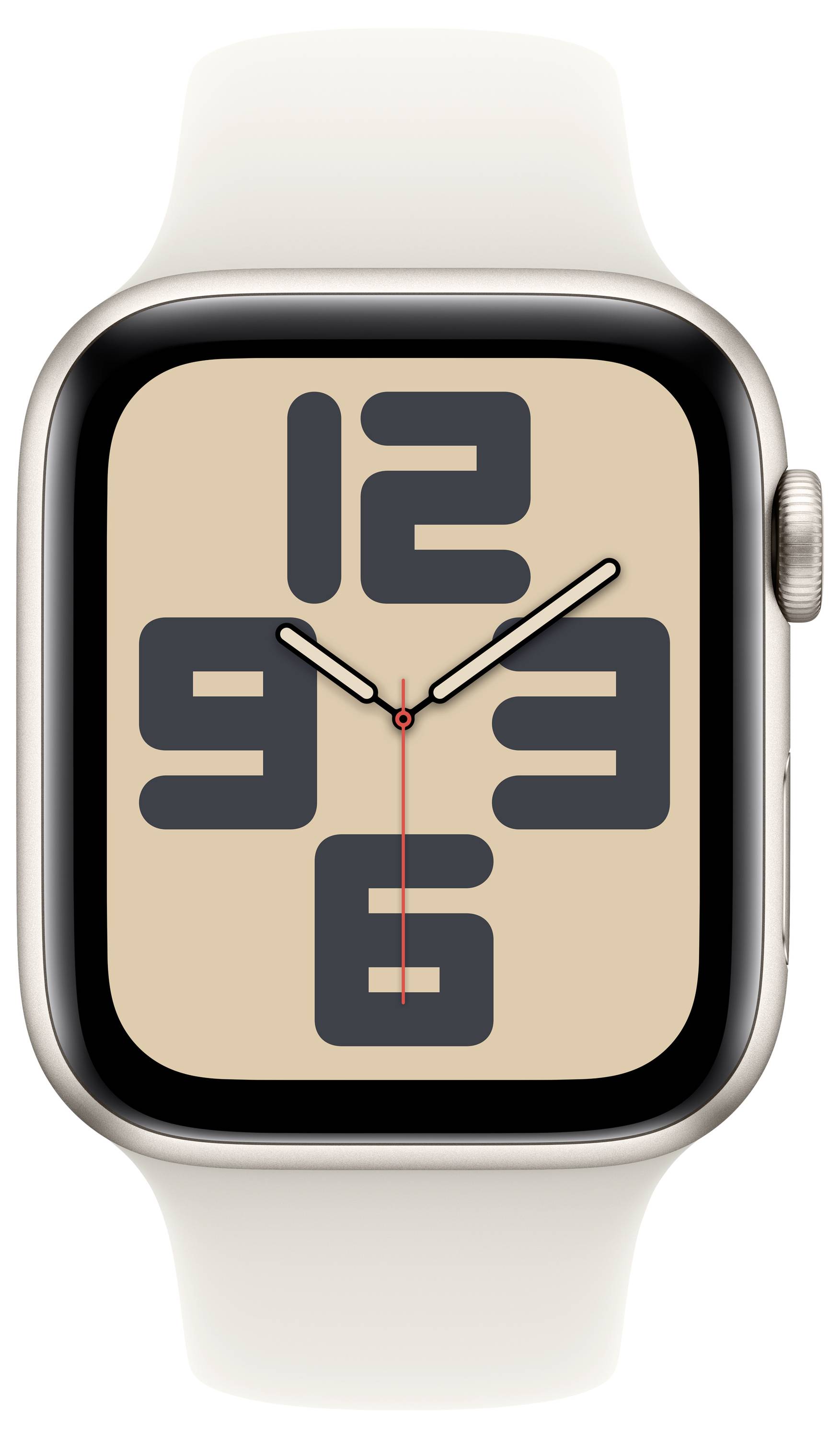 Smartwatch with an oversized dial-style display, showing the numbers 3, 6, 9 and 12 in dark colours on a light background.
