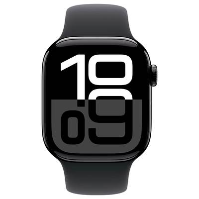 Digital wristwatch with a black case and strap, displaying the time '10:09' in large white digits on the screen.
