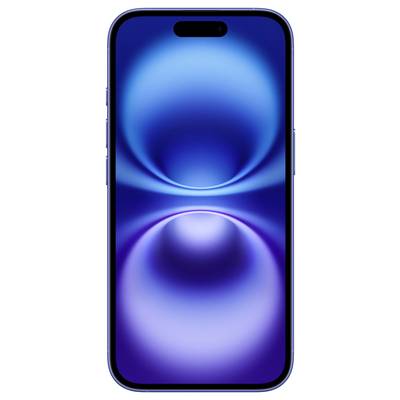 Smartphone with a blue background on the screen, displaying an abstract, symmetrical graphic of concentric circles.