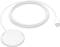 A white, round charger with a long cable and USB-C plug, on a white background.