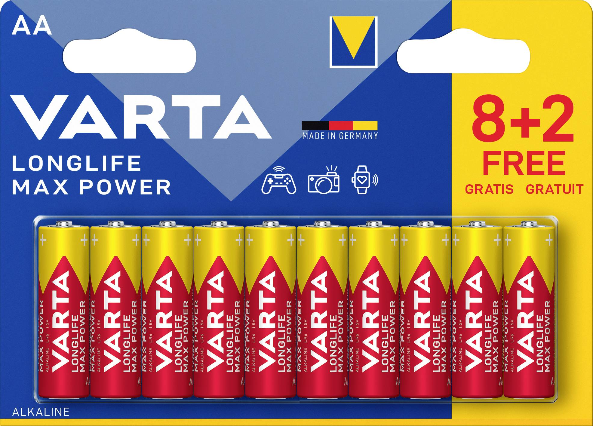 Varta Longlife Max Power AA Blister 10 (8+2) AA battery Alkali-manganese 1.5 V 10 pc(s)