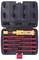 A screwdriver set with insulated, red bits in an open black case. Contains eight different bits and a handle.