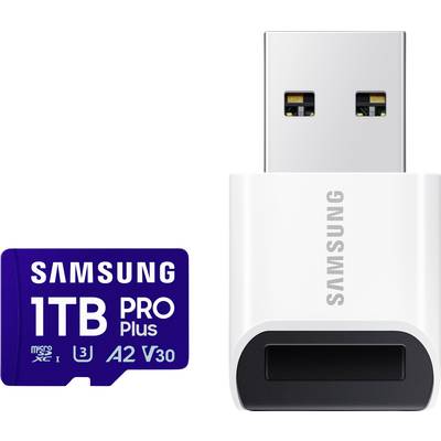 'Samsung 1TB PRO Plus microSD card with adapter.'