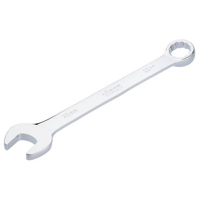 A silver spanner, 22 mm, with open and ring ends, lies diagonally from bottom left to top right.