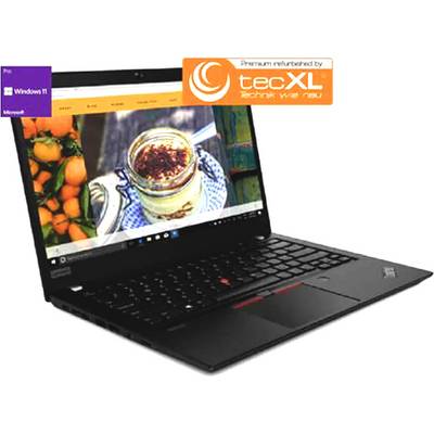 Laptop with open screen displaying a food image. 'tecXL' logo in the top right, 'Windows 11 Pro' note on the left.