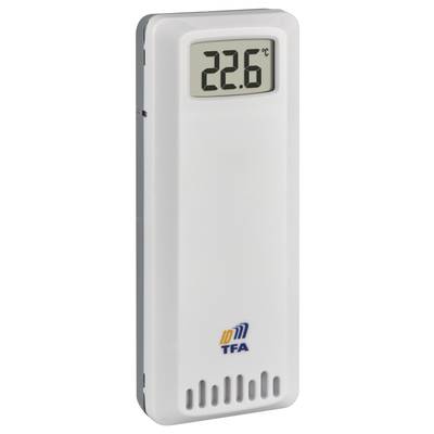 A digital thermometer displays a temperature of 22.6 °C. It is white and bears the TFA Dostmann logo on the front.