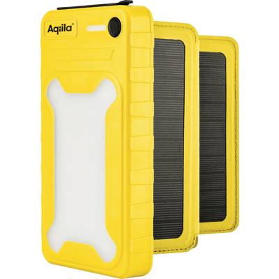 Yellow, portable solar panel with built-in light; ideal for outdoor uses, provides power supply and illumination.