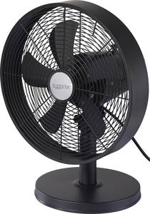 <br>  Sygonix<br>  <br>  Desk fan<br>  <br>  35 W<br>  (Ø x H) 230 mm x 475 mm<br>  Black<br>  Oscillating