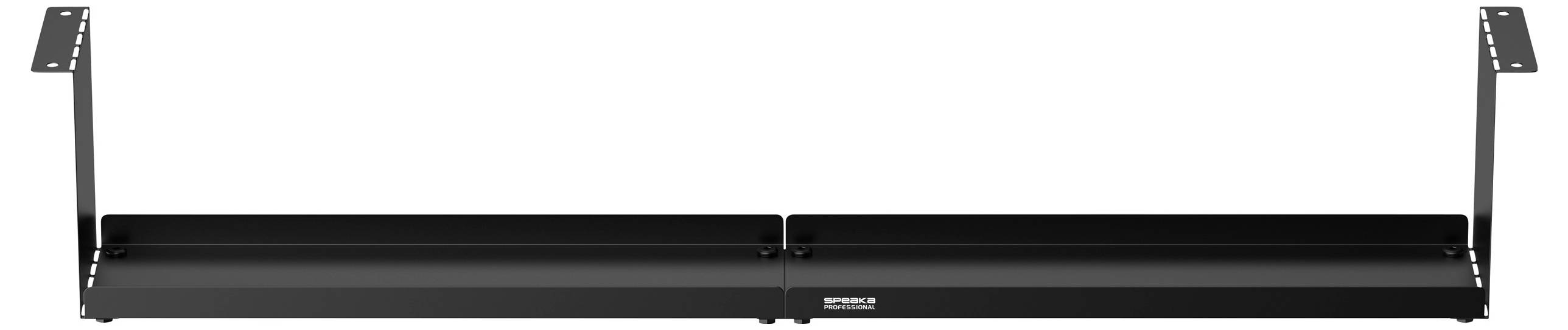 Black metal table mounting bracket, consisting of two brackets running parallel to each other. Ideal for attaching under tables.