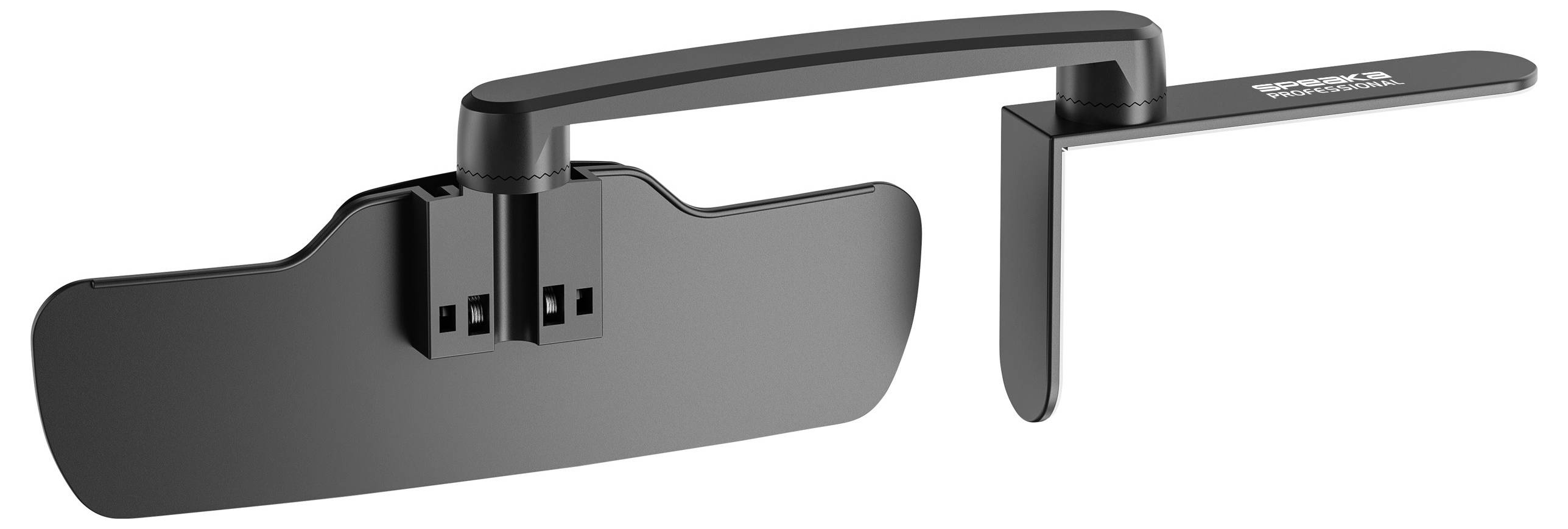 Black mobile privacy shield for glasses; clip-on frame attachment to block side and lower visual fields, reducing distractions.