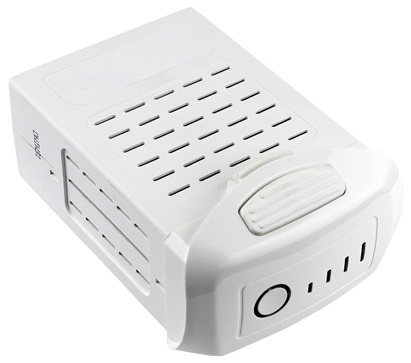 Plastic casing with ventilation slots and a rectangular push button.