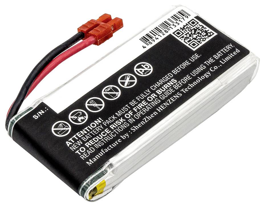 Lithium Polymer battery with warning symbols, warning notice 'Fully charge battery before use'. Manufacturer: Shenzhen HEYIYENS Technology Co., Limited.