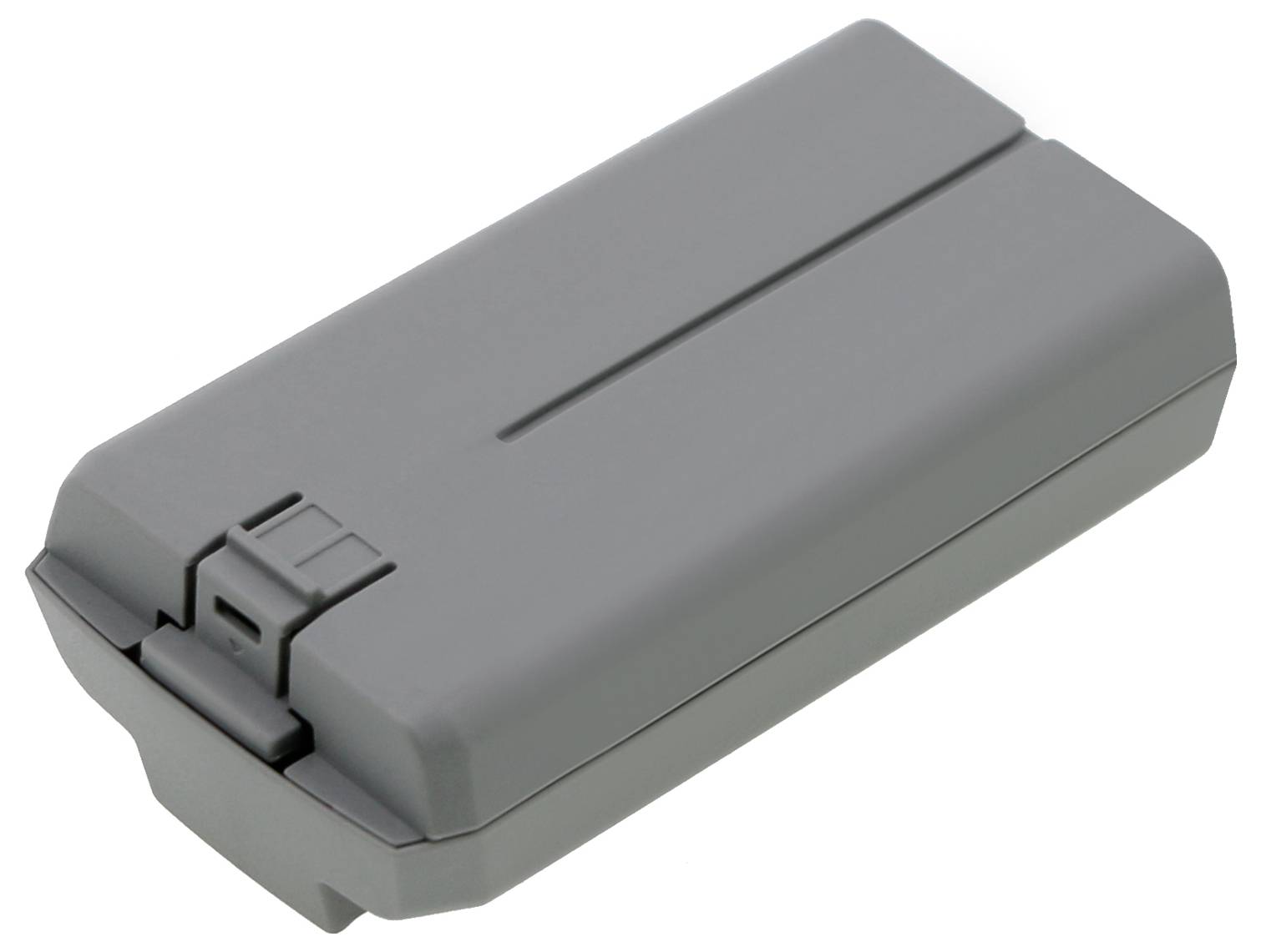 Grey, rectangular battery on a white background, typically used as a replacement part for electronic devices such as cameras or laptops.
