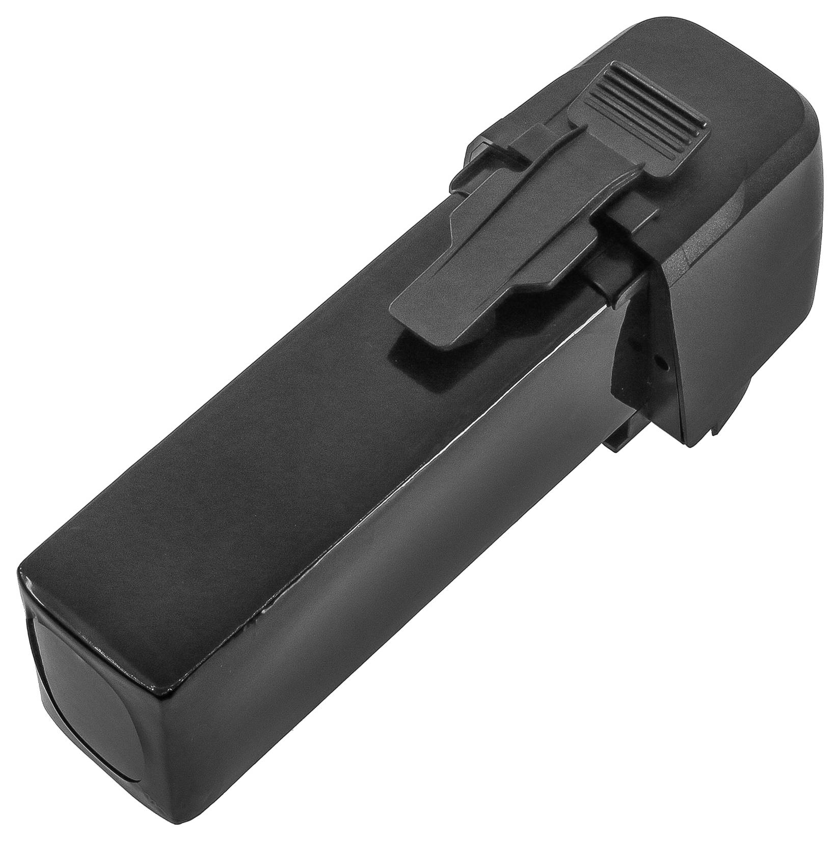 Black bicycle battery pack with mounting bracket and smooth surface, suitable for e-bikes.
