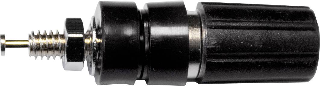 Black pneumatic push-fit coupling with metallic adapter, viewed from the side, shows connection component for compressed air systems.