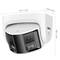 'White security camera with two lenses and infrared elements, dimensions: 101.1 mm x 120.4 mm x 138.1 mm.'