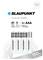 Four AAA alkaline batteries by Blaupunkt, highlighted as long-lasting and high-performance, with up to 150% more energy.