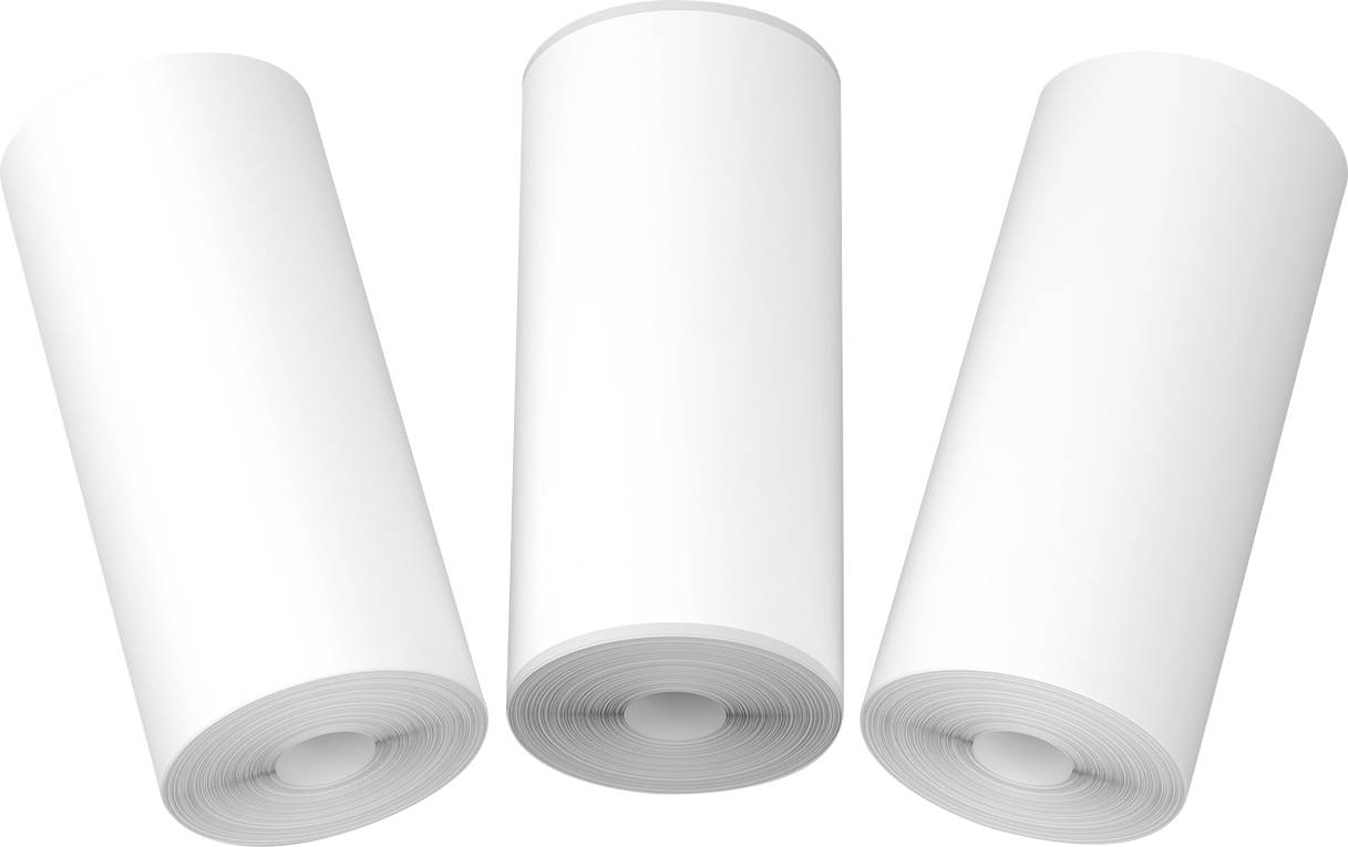 Three large, upright white paper rolls, evenly arranged side by side, against a neutral background.
