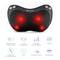 Black Shiatsu massage device with red illuminated massage nodes. Underneath, symbols showing functions such as heating option and timer.