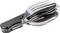 A folding multi-purpose tool with a spoon, fork, and knife made of metal, suitable for camping or travelling.