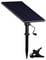 Solar panel with ground spike and clip for flexible mounting. Designed for powering outdoor devices.