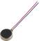 A small, round vibration motor with red and blue wires, suitable for electronic devices or haptic feedback.