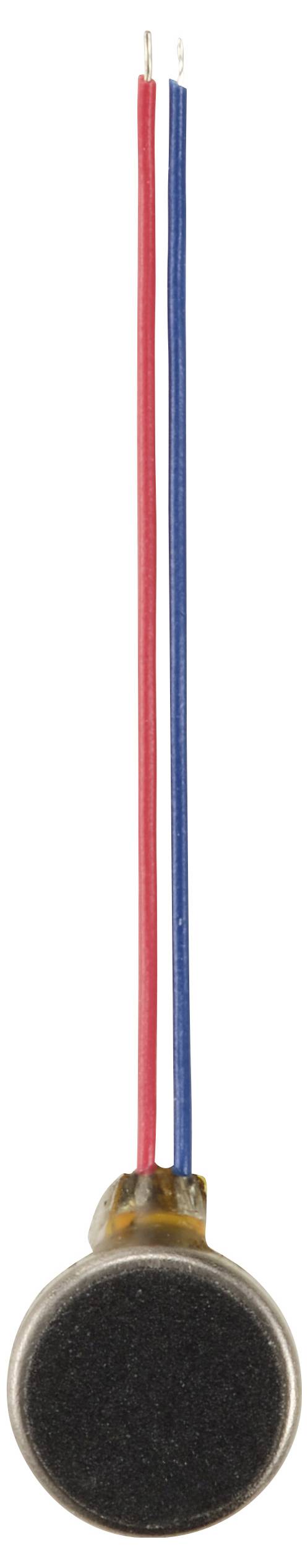 A flat sensor with two connected cables, one red and one blue. The sensor can be used for detecting pressure or movement.