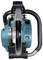A blue, portable, battery-powered circular saw with a robust handle, shown from above to highlight its compact design.