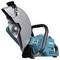 A blue-green, electric cutting tool, branded 'Makita', with large metal disc and ergonomic handle, viewed from the side.