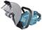 Makita electric hand cutting grinder in blue and silver, with an ergonomic handle and large cutting blade, suitable for construction site work.