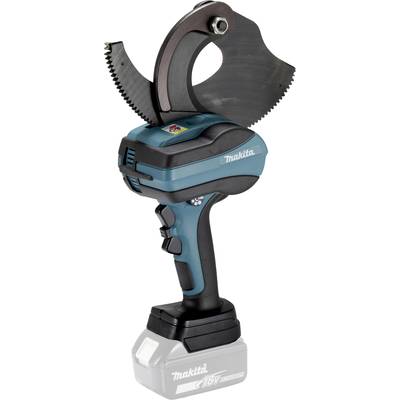 Cordless cable cutters with a black cutting head and blue handle. 'Makita' brand name visible. Suitable for cutting cables.