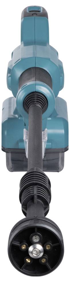 A blue electric pressure washer with a black spray hose, pictured from the front.