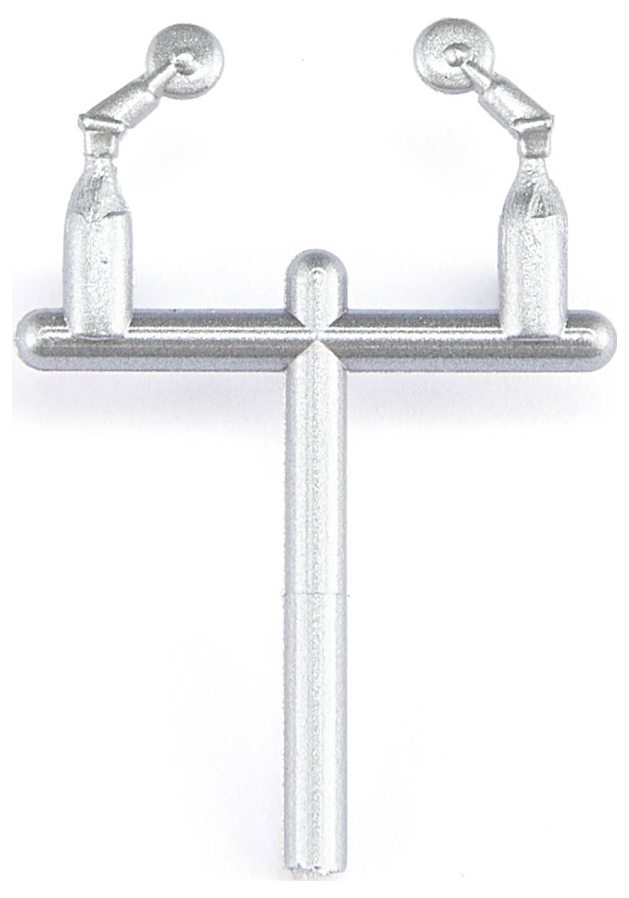 A silver, metallic key with a T-shape, with two movable joints at the ends of the horizontal part.