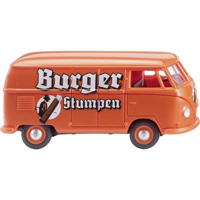 Orange model van with the inscription 'Burger Stumpen' and a picture of a cigar smoker on the side.