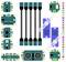Various electronic sensors and modules, including ultrasonic sensor and servo motors, on a white background.