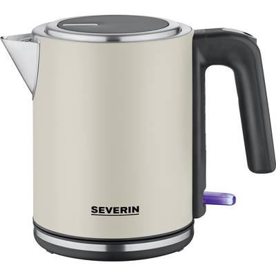 Electric kettle, cream-coloured, with black handle, brand 'Severin'.